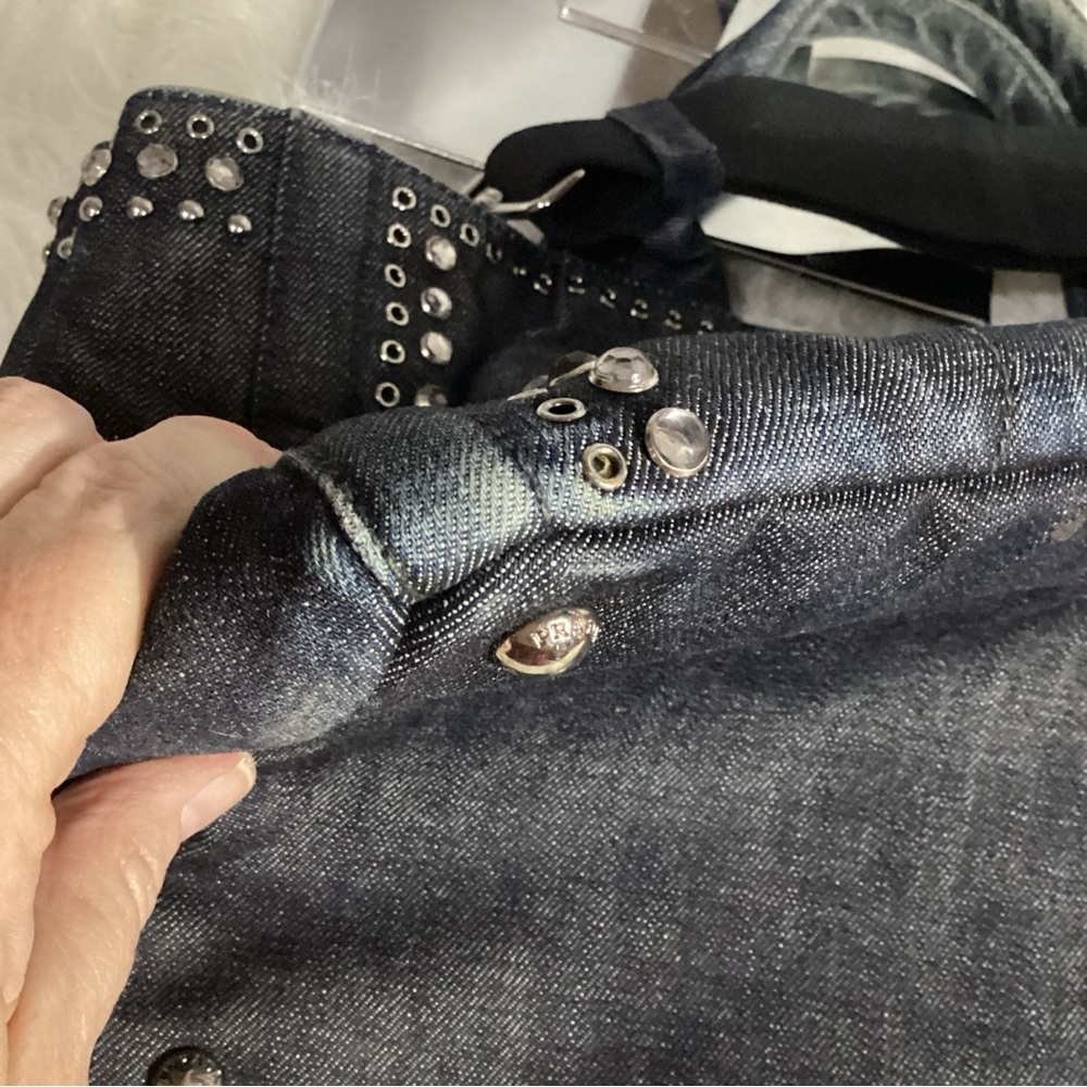 SOLD………Prada Canapa Studded Grommet Embellished Denim Tote w/ Long Strap RARE - Picture 14 of 16